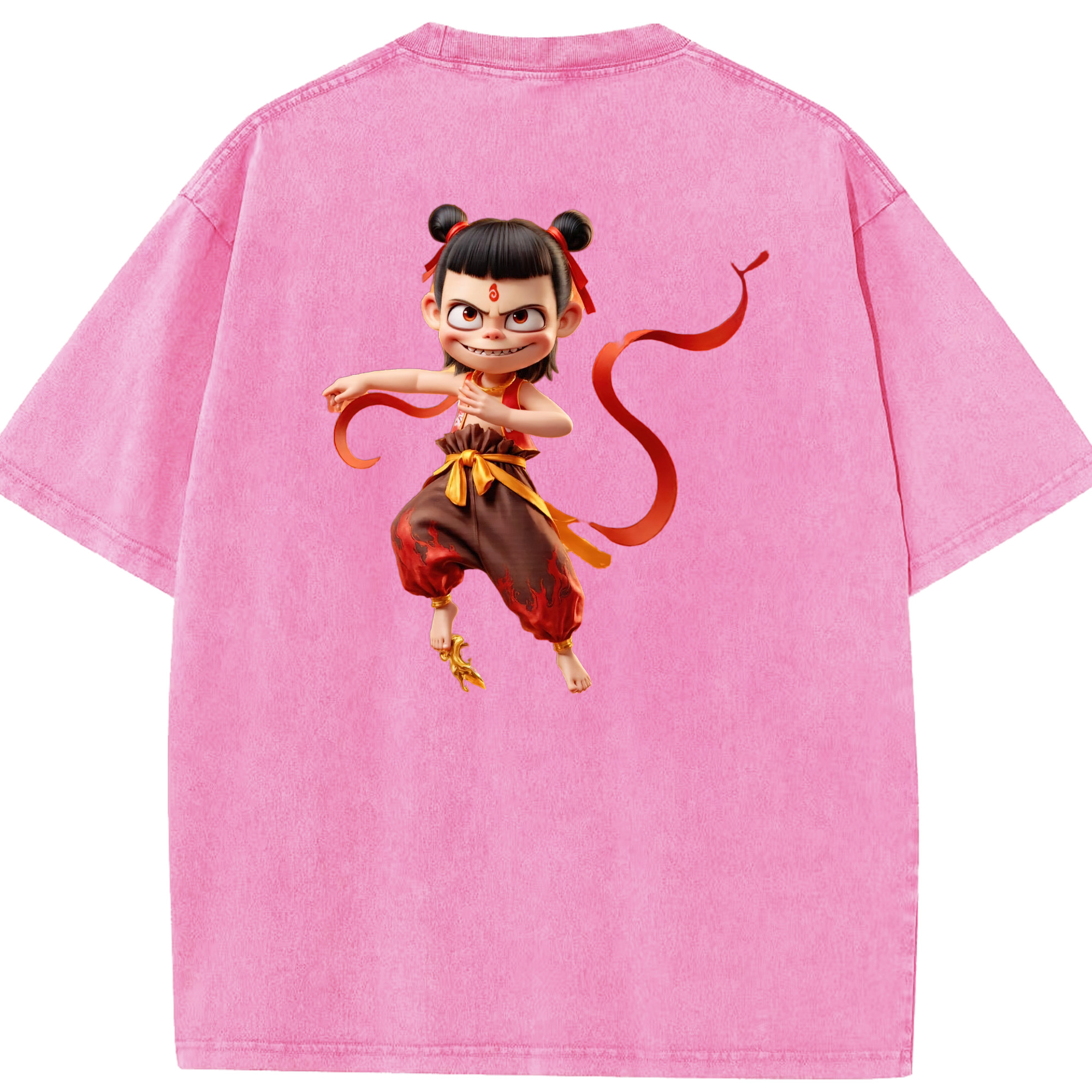 （画像用） Ne Zha 2 ナタ 魔童の大暴れ 綿100% ヴィンテージ風 半袖Tシャツ（背面プリント）